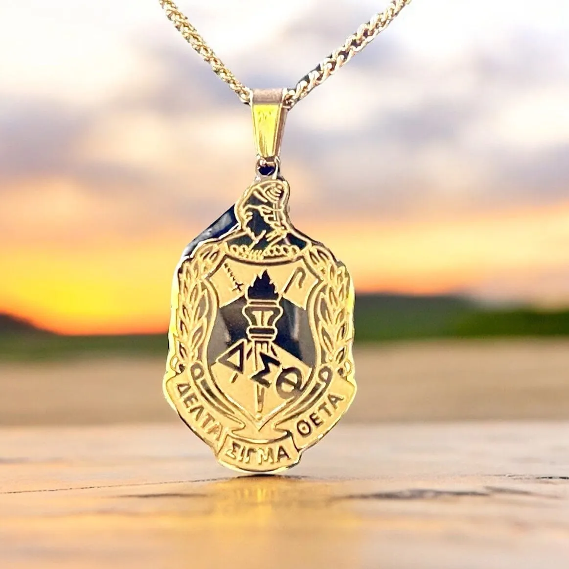Delta Sigma Theta Stainless Steel Pendant Shield Necklace