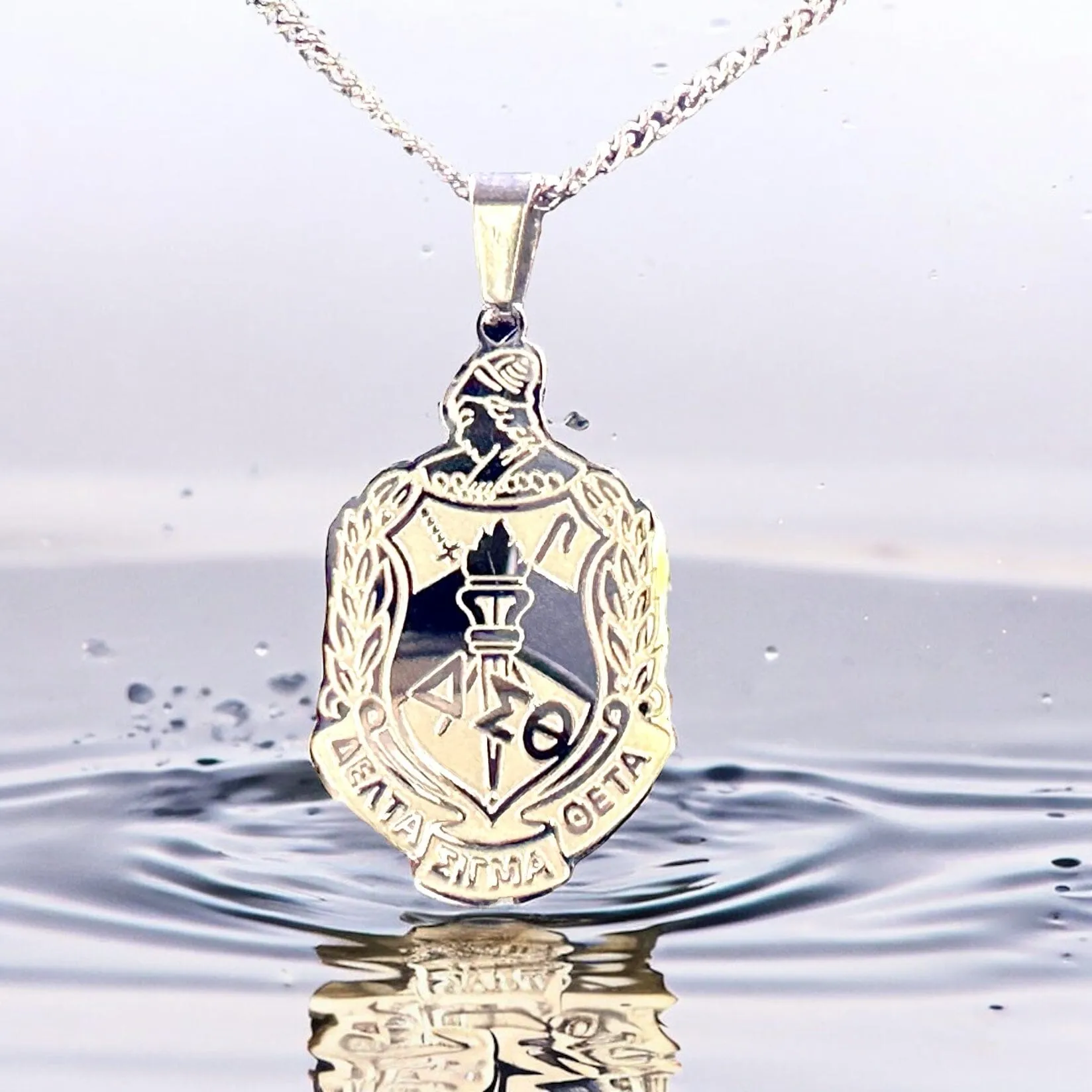 Delta Sigma Theta Stainless Steel Pendant Shield Necklace