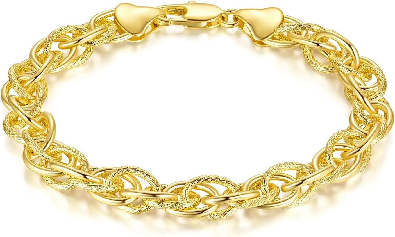 Dense Rope Chain 14K Gold Bracelets for Men and Women Elegant Jewelry Gifts for Birthdays Sizes 6.5-9 Inches