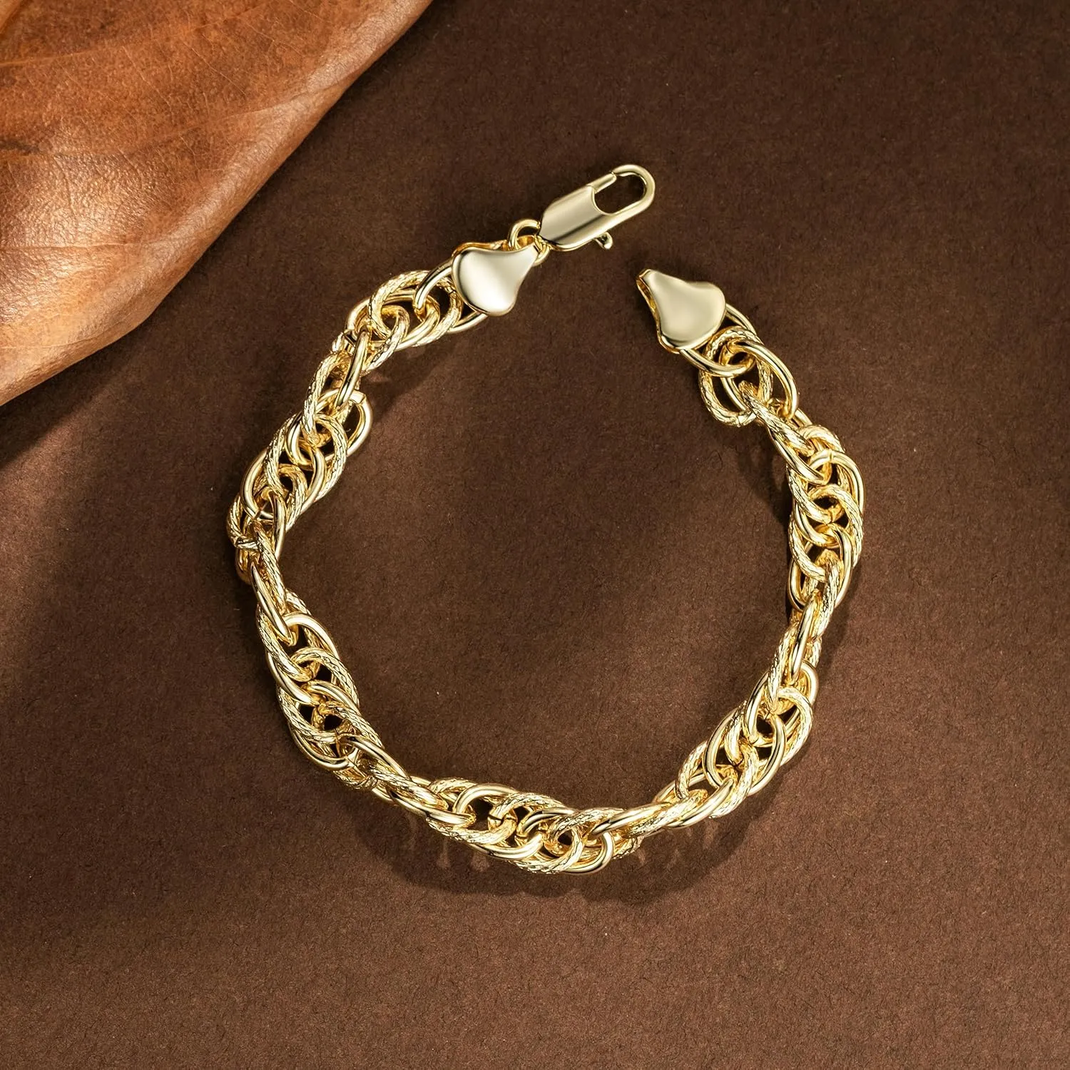 Dense Rope Chain 14K Gold Bracelets for Men and Women Elegant Jewelry Gifts for Birthdays Sizes 6.5-9 Inches