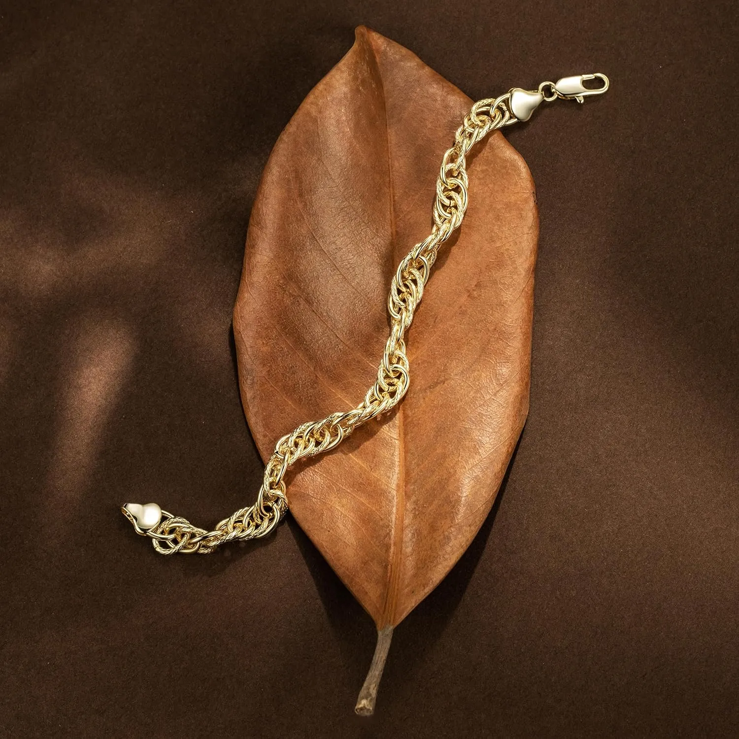Dense Rope Chain 14K Gold Bracelets for Men and Women Elegant Jewelry Gifts for Birthdays Sizes 6.5-9 Inches
