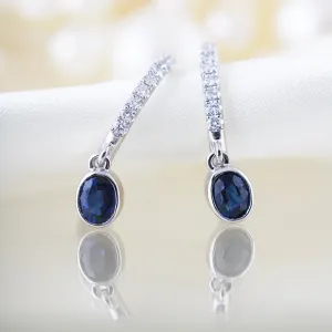 Diamond Hoop Sapphire Drop Earrings
