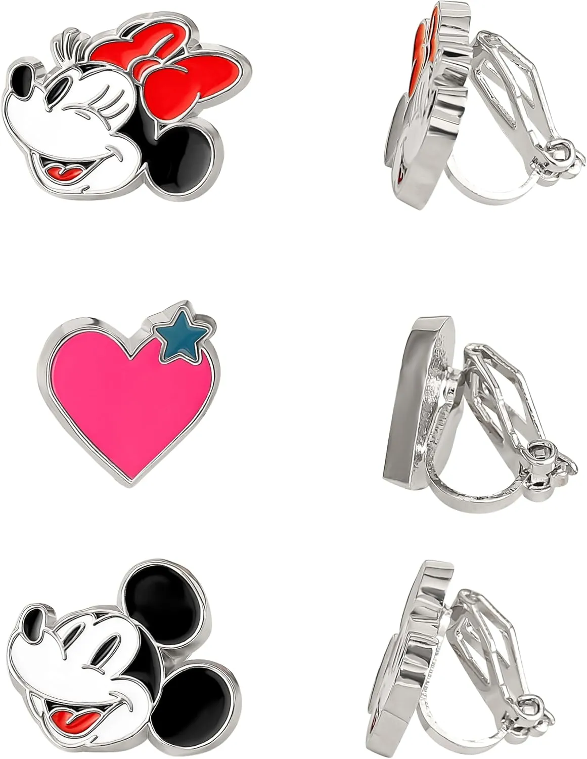 Disney Minnie and Mickey Mouse Clip On Earrings 3-Pack Official License, Clip On Earrings Pack of 3