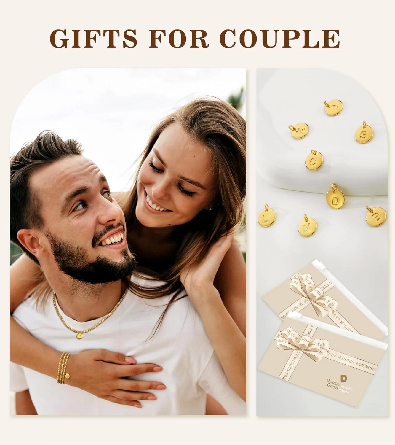doubgood Gold Bracelets for Women, 18K Gold Plated Beaded Bracelet with A-Z Coin Alphabet Pendant Stretch Jewelry Gifts for Mother's Day Christmas