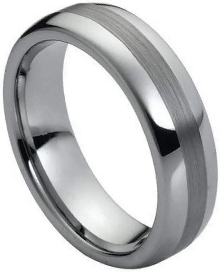 DoubleAccent 6MM Comfort Fit Tungsten Carbide Wedding Band Polished Shiny Brushed Center Domed Ring (5 to 15)