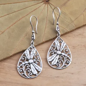 Dragonfly Sterling Silver Earrings from Bali - Dragonfly Breeze | NOVICA