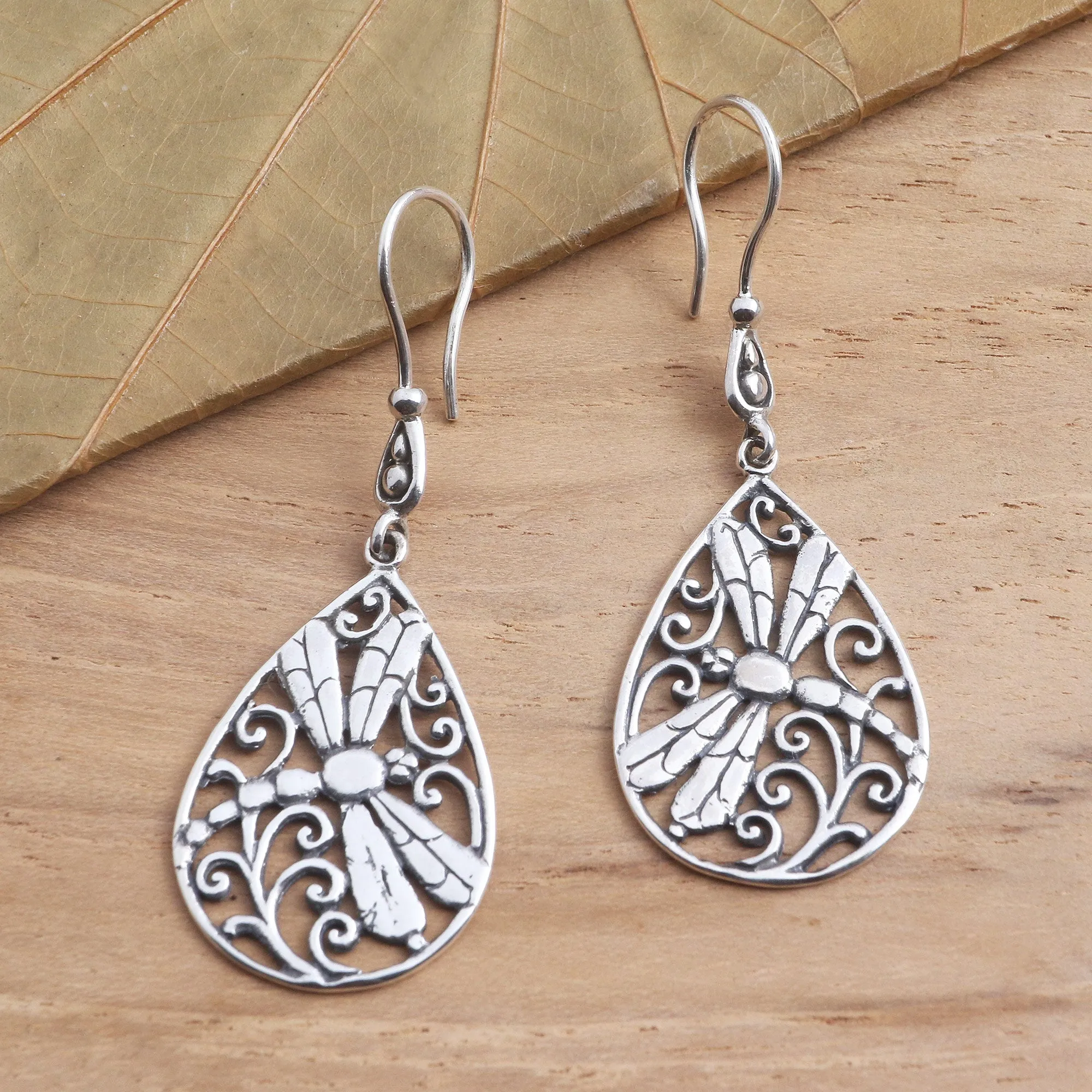 Dragonfly Sterling Silver Earrings from Bali - Dragonfly Breeze | NOVICA