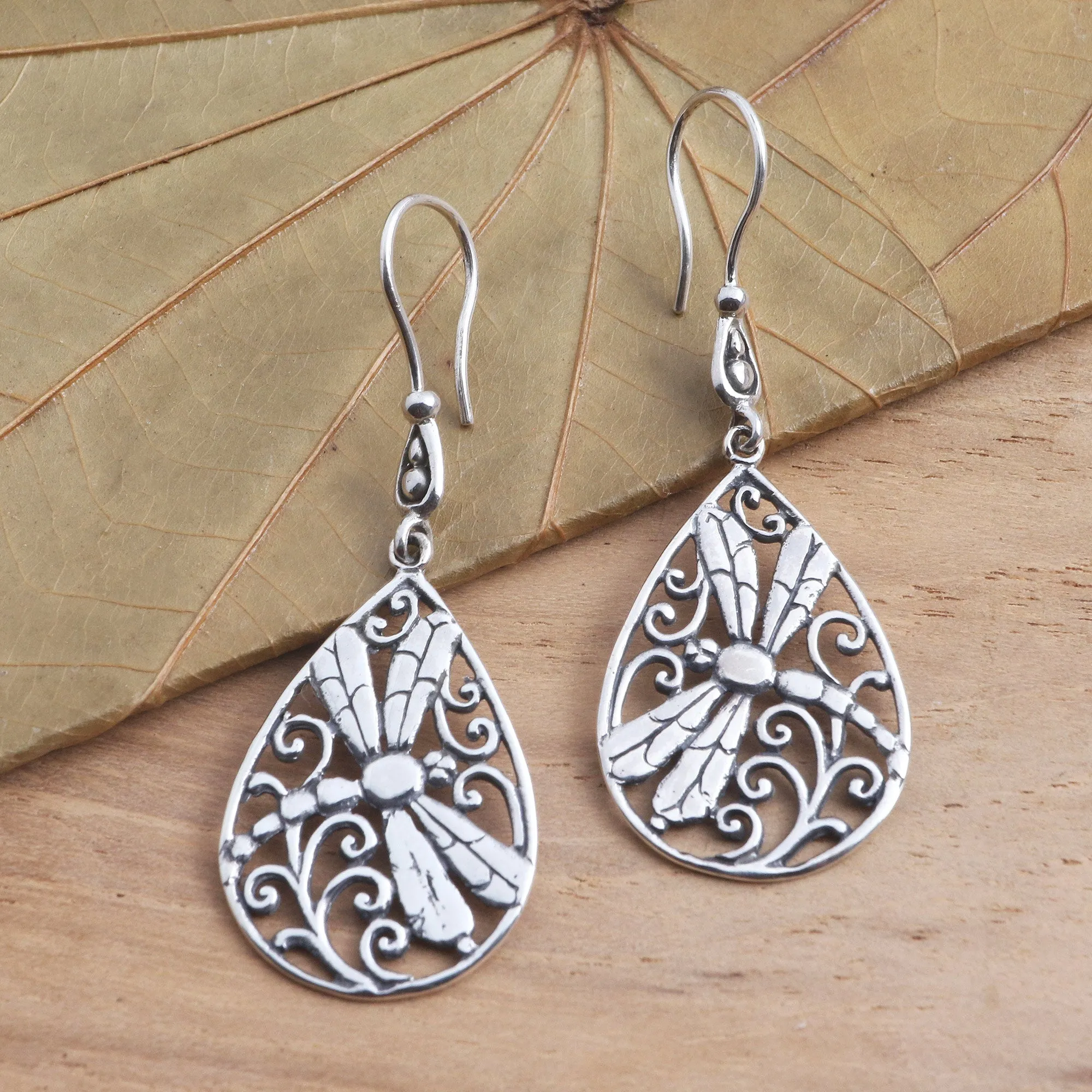 Dragonfly Sterling Silver Earrings from Bali - Dragonfly Breeze | NOVICA