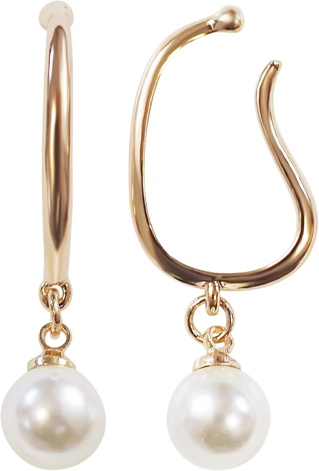 Ear Cuff Earrings Pearl Gold, Crystal Rhinestone Hoop Clip-On Earrings, Non Pierced Earrings Silver For Women, Teardrop Comfortable Clip On Earrings, MiyabiGrace