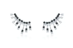 Earrings 14kt Gold Climber Round White and Black Diamonds Stardusts