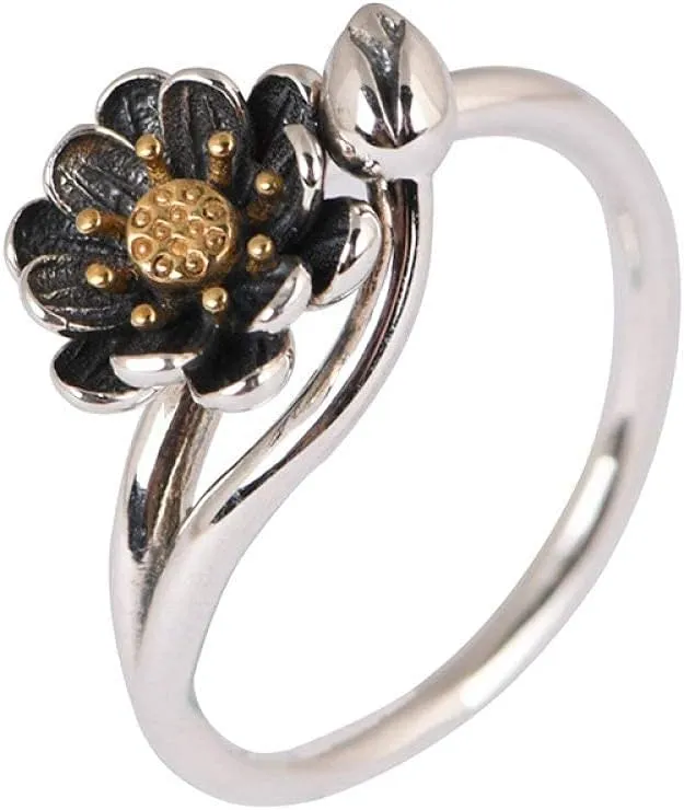 Earrings for Ladies Adjustable Ring Women, S925 Sterling Metal Vintage Black metalen Stamen Flower Bud Charm Adjustable Knuckle Tail Ring Finger Joint Toe Ring