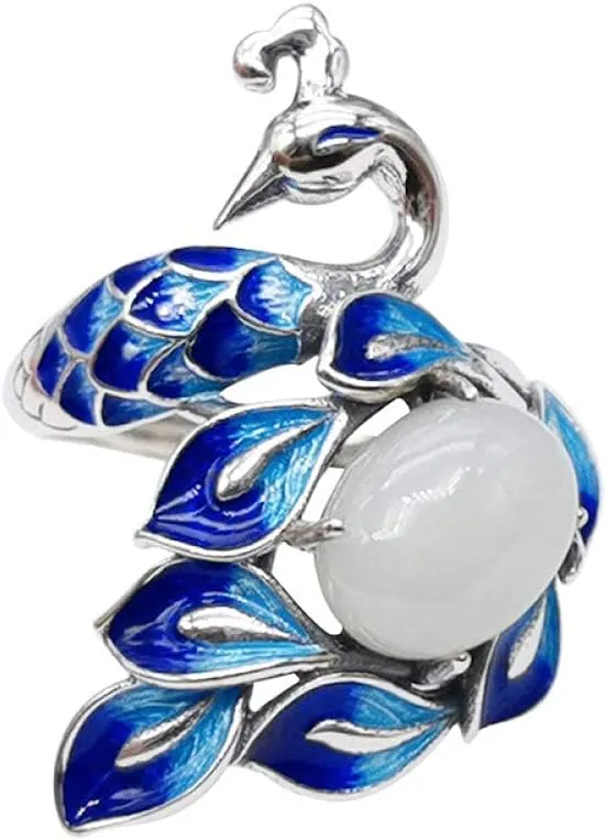Earrings for Ladies Adjustable Ring Women, S925 Sterling Metal Vintage Burnt Blue Animal Oval Jade Adjustable Open Knuckle Tail Ring Finger Joint