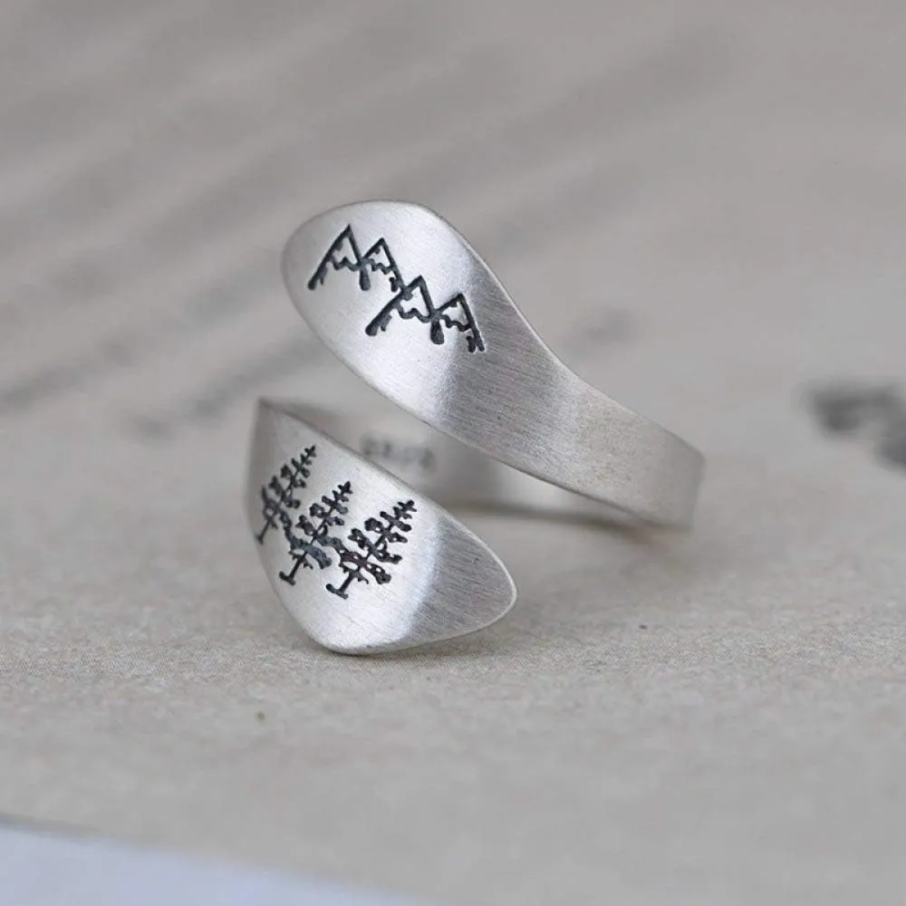 Earrings for Ladies Adjustable Ring Women, S925 Sterling Metal Vintage Metal Mountain Peak B? Ume Ethnic Adjustable Open Knuckle Tail Ring Finger