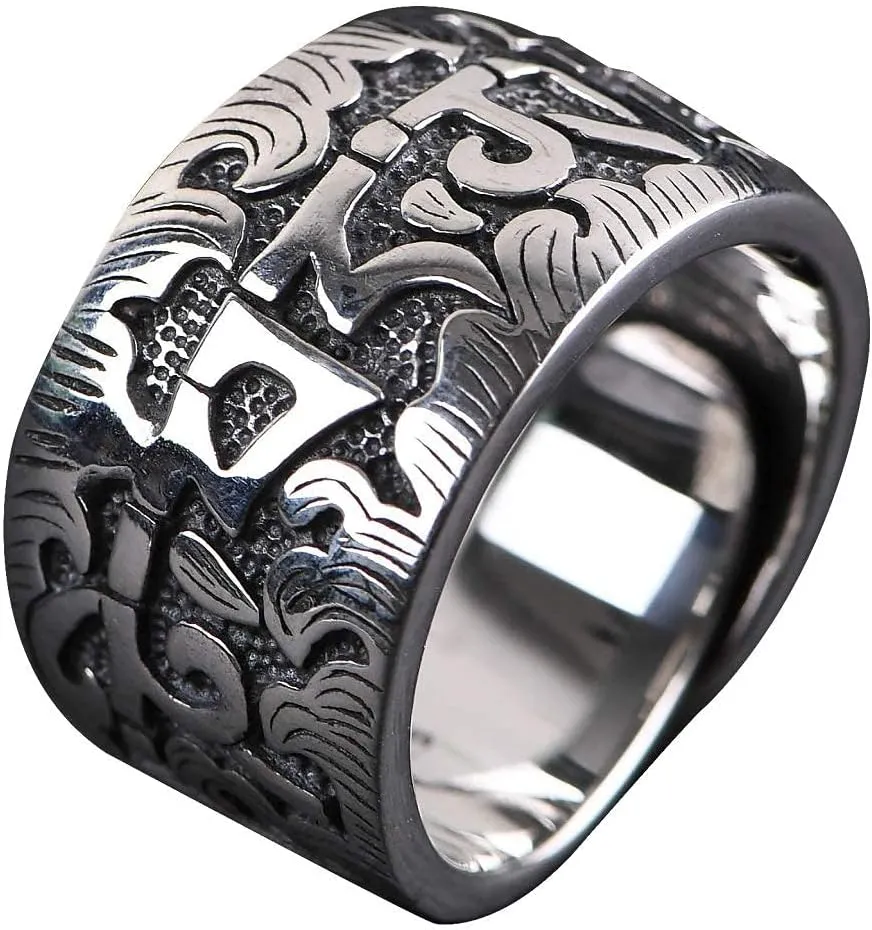 Earrings for Ladies Adjustable Ring Women, S925 Sterling Silver Retro Wide Font Symbols Spray Punk Gothic Adjustable Open Knuckle Tail Ring Finger