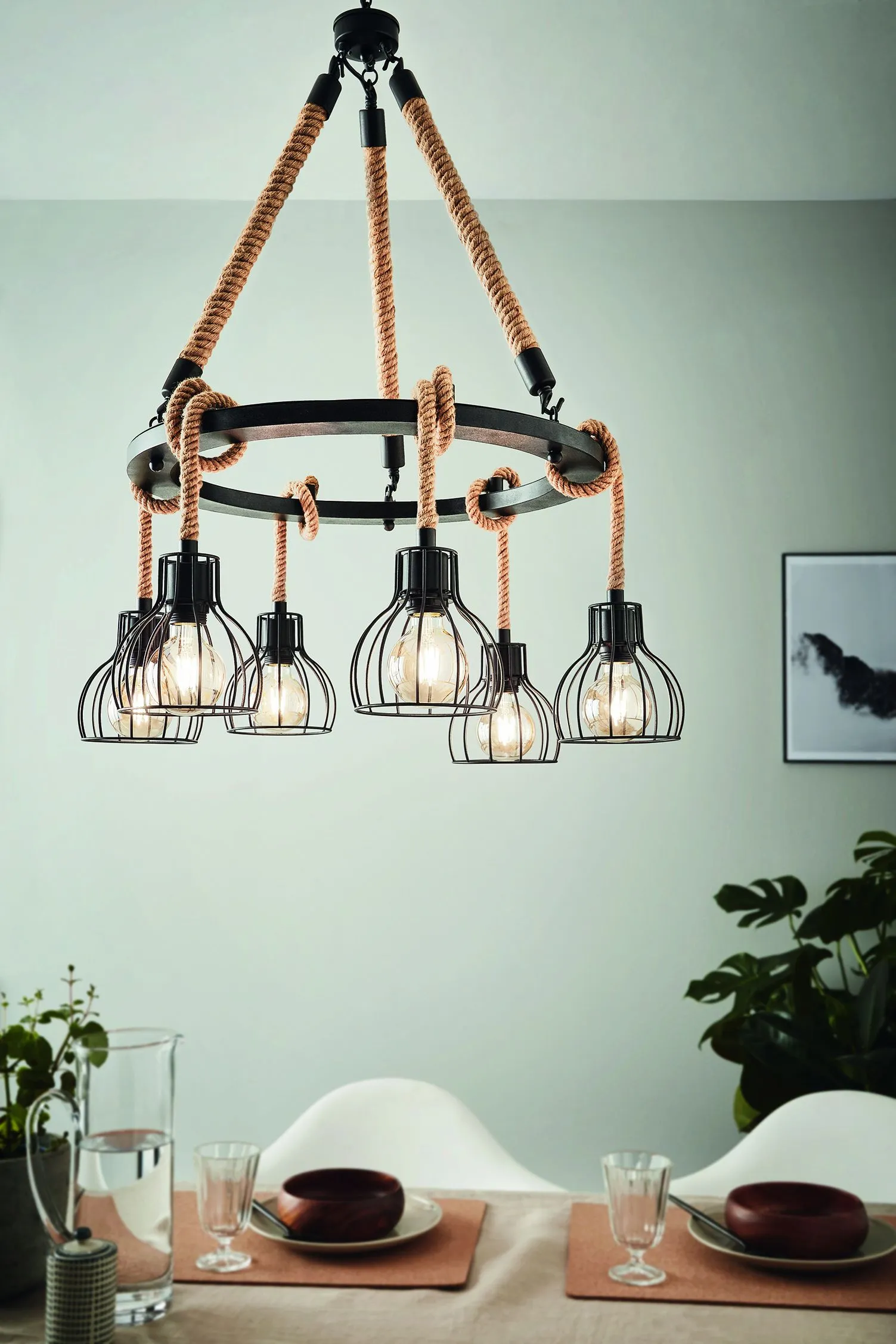 Eglo Lighting RAMPSIDE pendant light rustic rope design