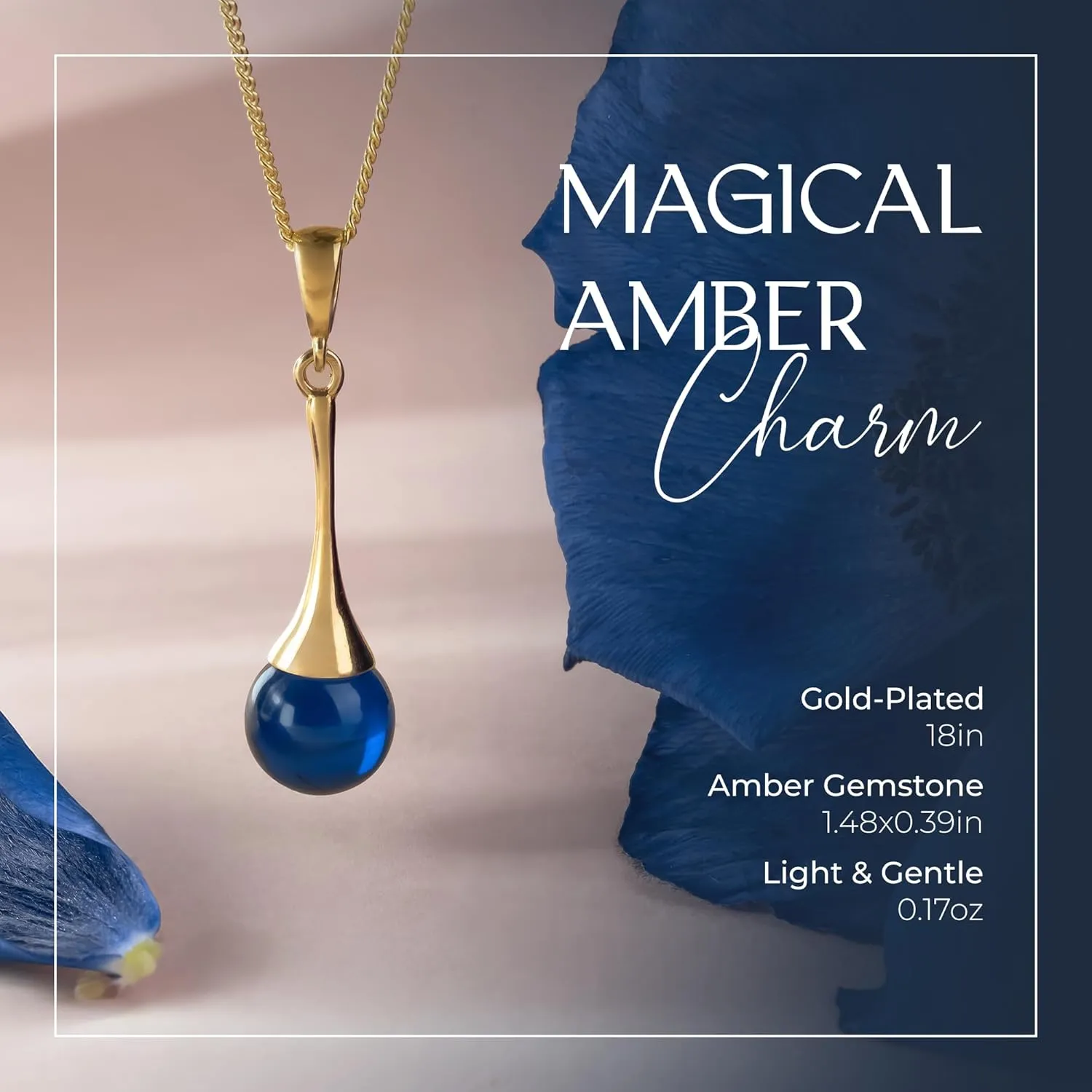 Elegant Teardrop Pendant Necklace  Real 24k Gold-Plated Sterling Silver Amber Jewelry for Women  Baltic Amber Necklace