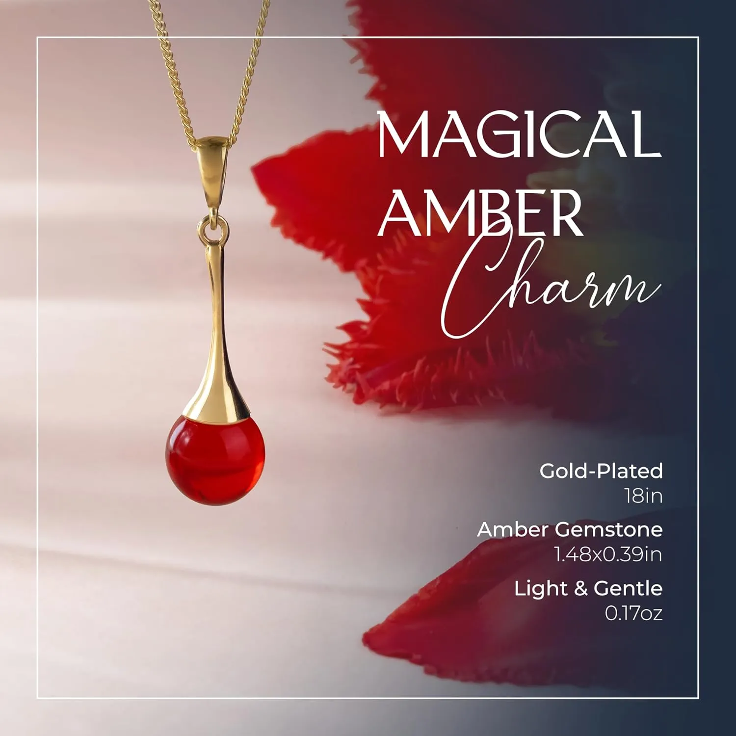 Elegant Teardrop Pendant Necklace  Real 24k Gold-Plated Sterling Silver Amber Jewelry for Women  Baltic Amber Necklace