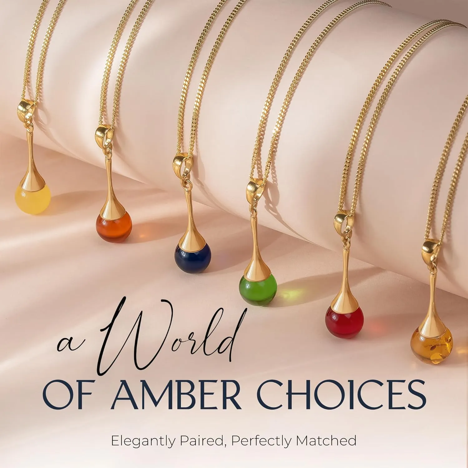 Elegant Teardrop Pendant Necklace  Real 24k Gold-Plated Sterling Silver Amber Jewelry for Women  Baltic Amber Necklace