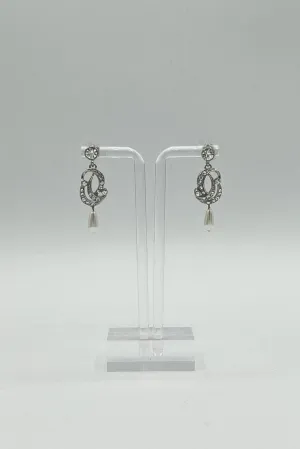 Elen Henderson Swirling Rhinestone Earrings with Pearl Drop