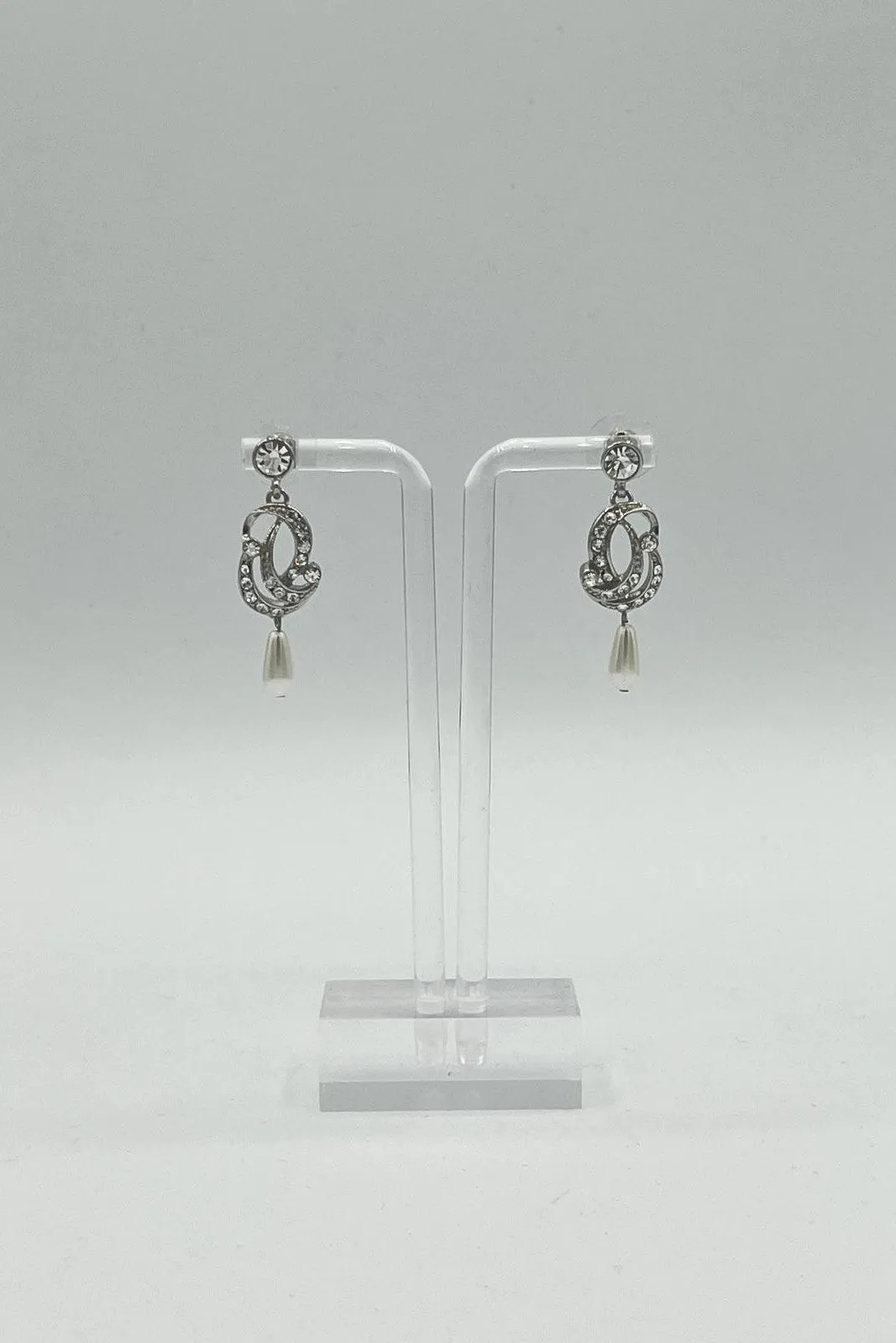 Elen Henderson Swirling Rhinestone Earrings with Pearl Drop