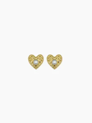 Elizabeth Quilted Heart Pearl Stud