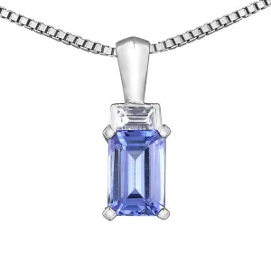Emerald Cut Tanzanite and Diamond Pendant