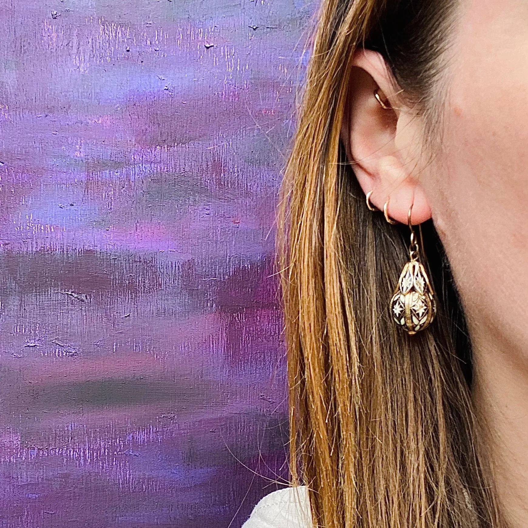 Enameled Victorian Revival Drop Earrings