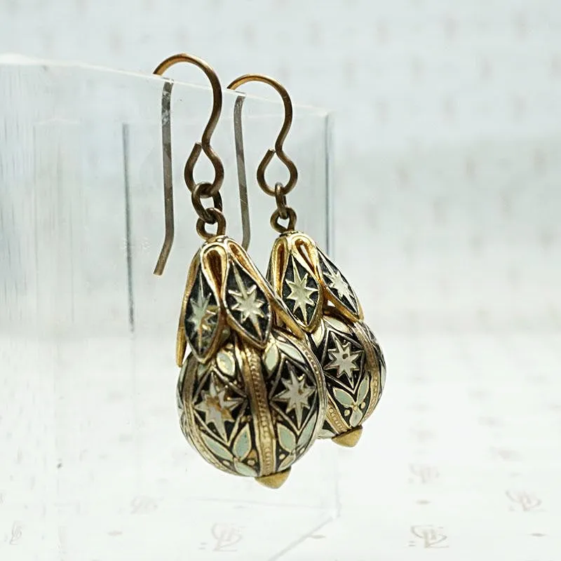 Enameled Victorian Revival Drop Earrings