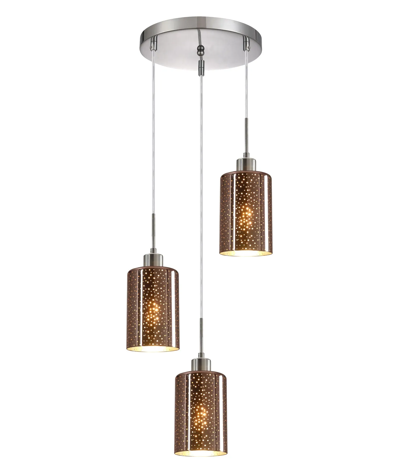 Espejo 3 x E27 Oblong Pendant Round Base Dotted Copper