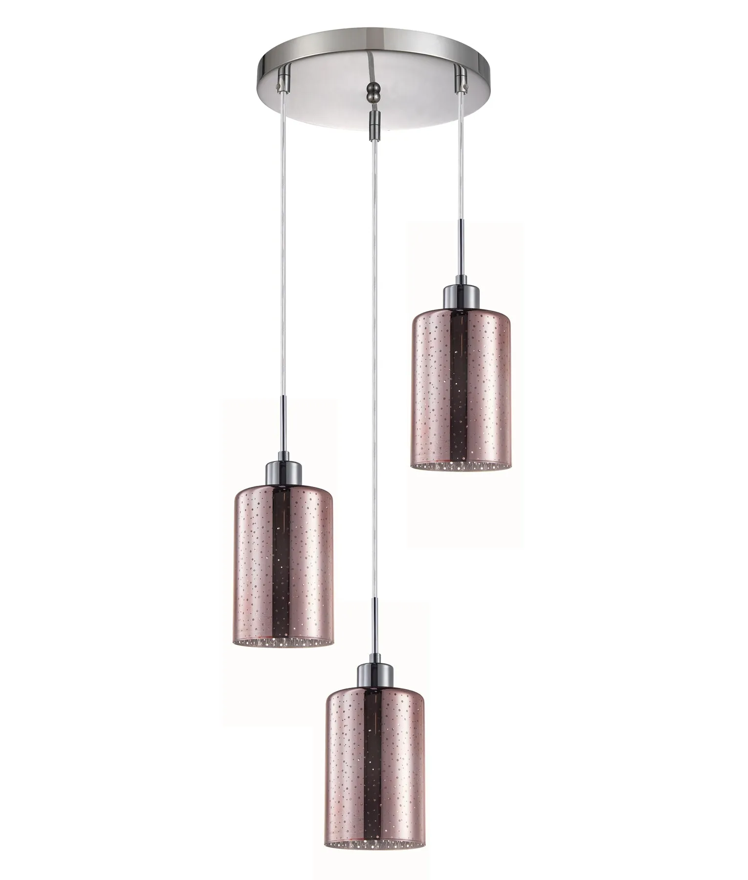 Espejo 3 x E27 Oblong Pendant Round Base Dotted Copper