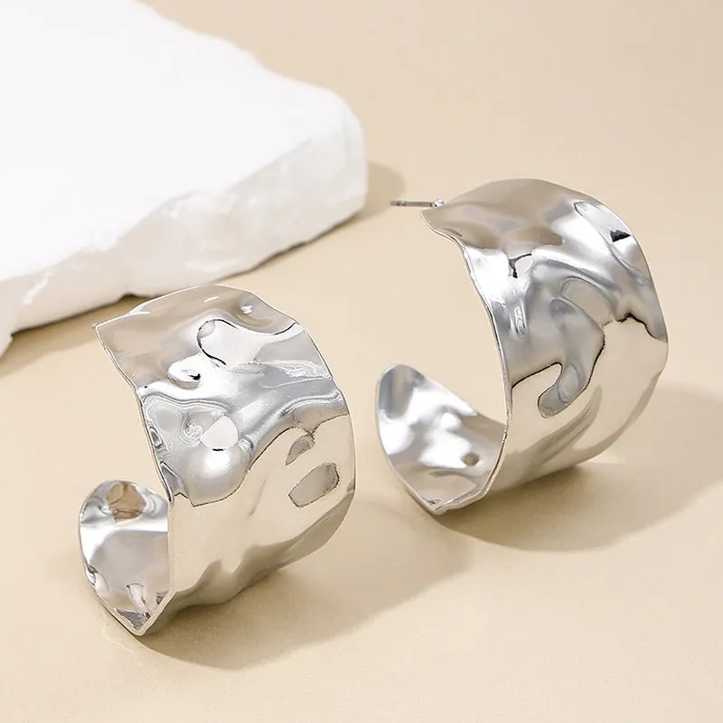 Exaggerated Metal Earrings with Unique Concave-Convex Design - Vienna Verve Collection