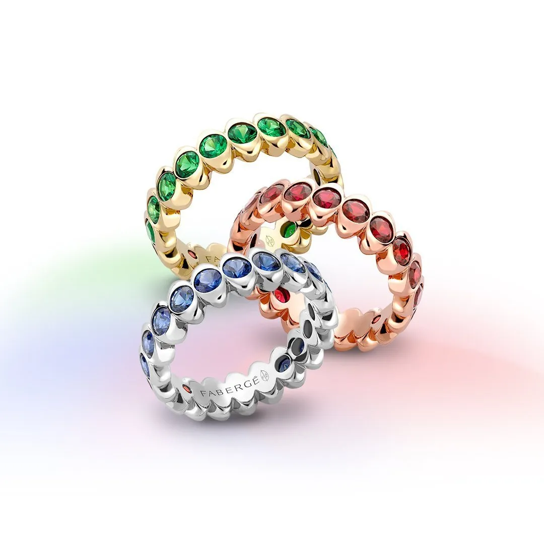 Faberge Colours of Love Cosmic Curve 18ct Yellow Gold Emerald Eternity Ring
