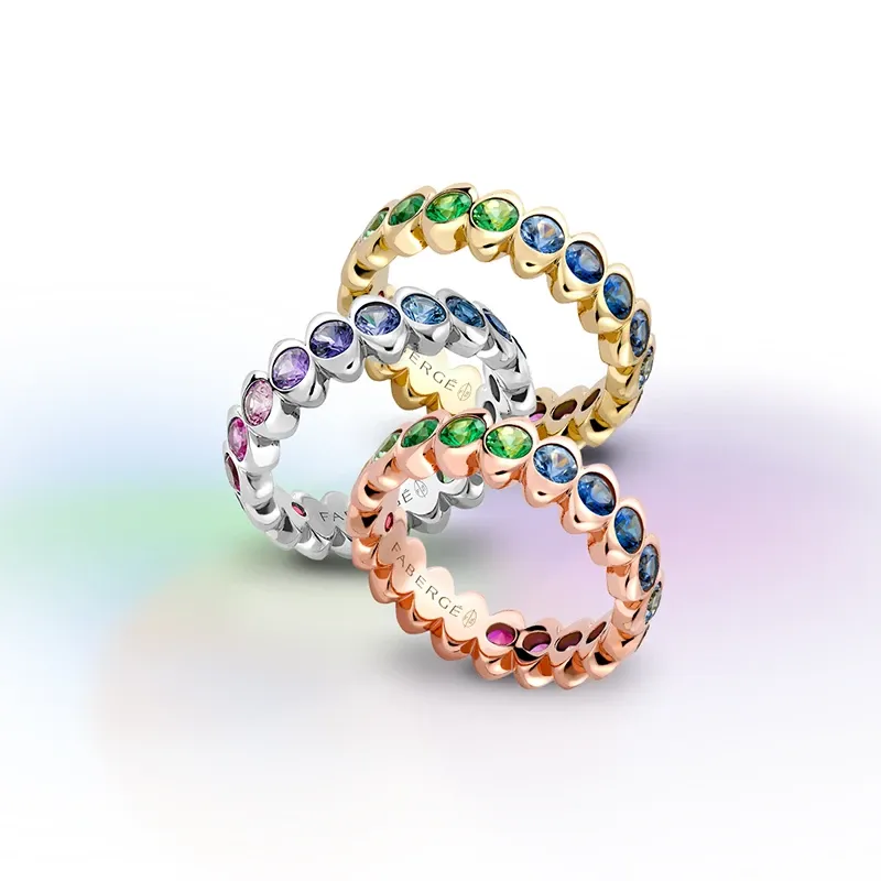 Faberge Colours of Love Cosmic Curve 18ct Yellow Gold Rainbow Gemstone Eternity Ring