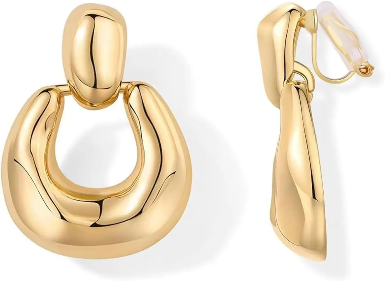 FAN&LOUIS Clip On Earrings Women,14K Gold Statement Earrings Clips Lightweight Clip-on Earrings for Women