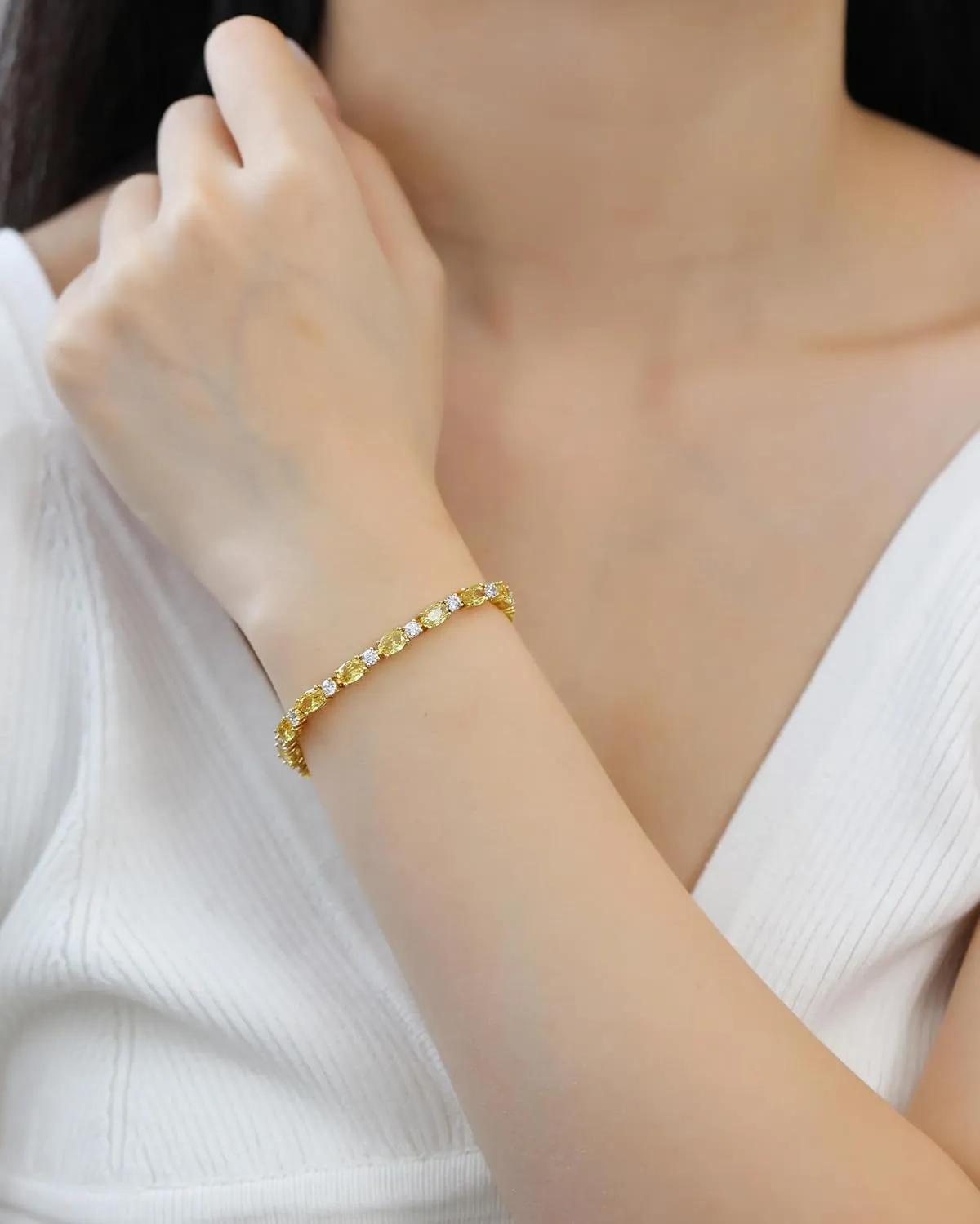 FANCIME 14K Gold Plated Birthstone Bracelets 4mm Sterling Silver Tennis Bracelets Gold Bracelets Mother's Day Birthday Jewelry Gifts for Women 7"