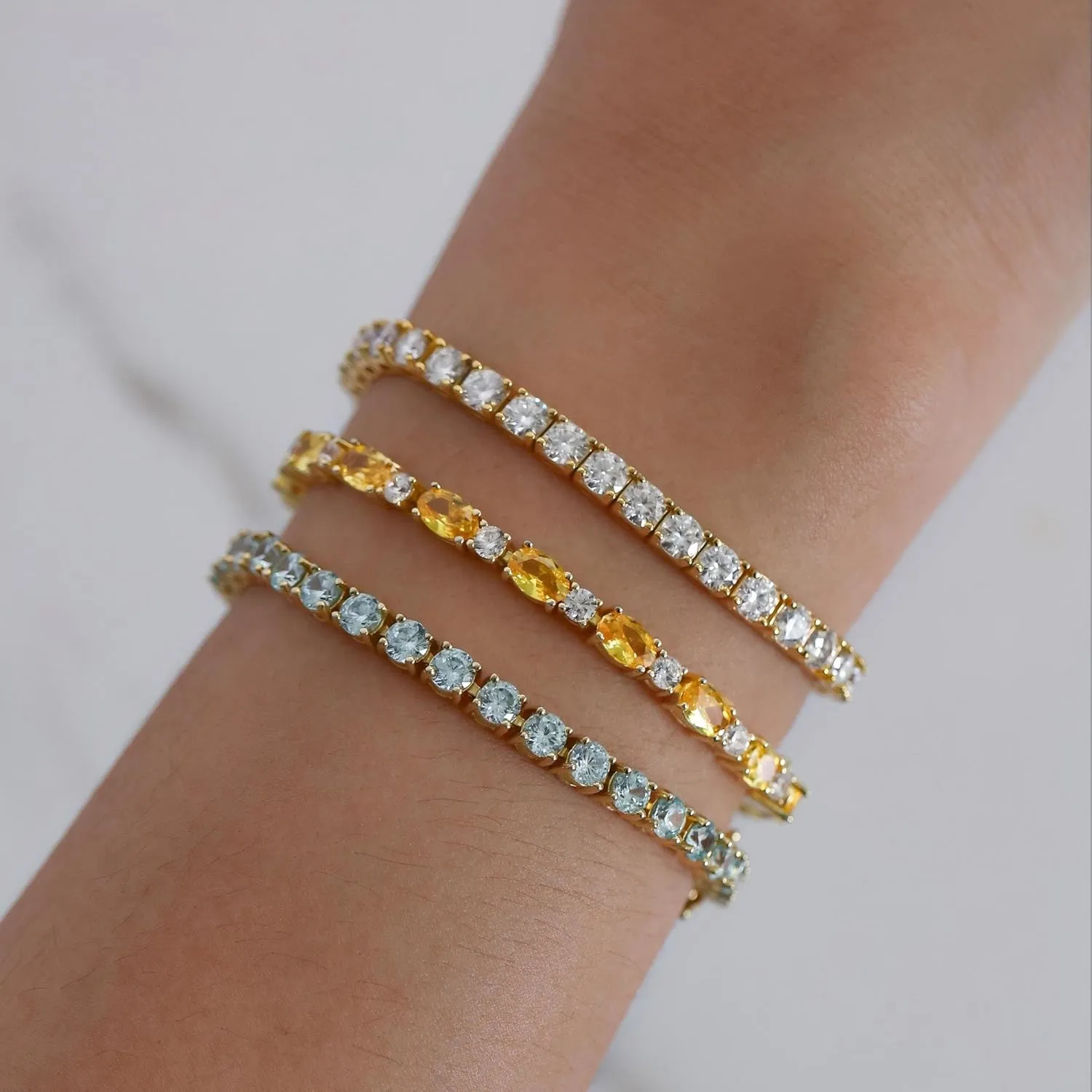 FANCIME 14K Gold Plated Birthstone Bracelets 4mm Sterling Silver Tennis Bracelets Gold Bracelets Mother's Day Birthday Jewelry Gifts for Women 7"