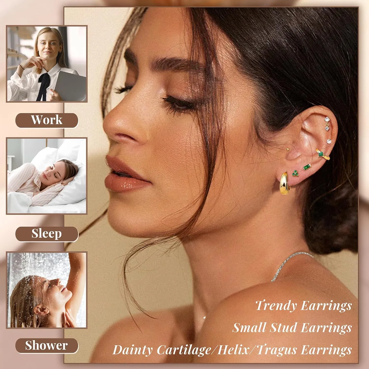 Fansilver Hypoallergenic Flat Back Earrings for Women 20G Surgical Stainless Steel Cartilage Earring Sets for Multiple Piercing Dainty Small Hoop Flatback Stud Earrings Stacks