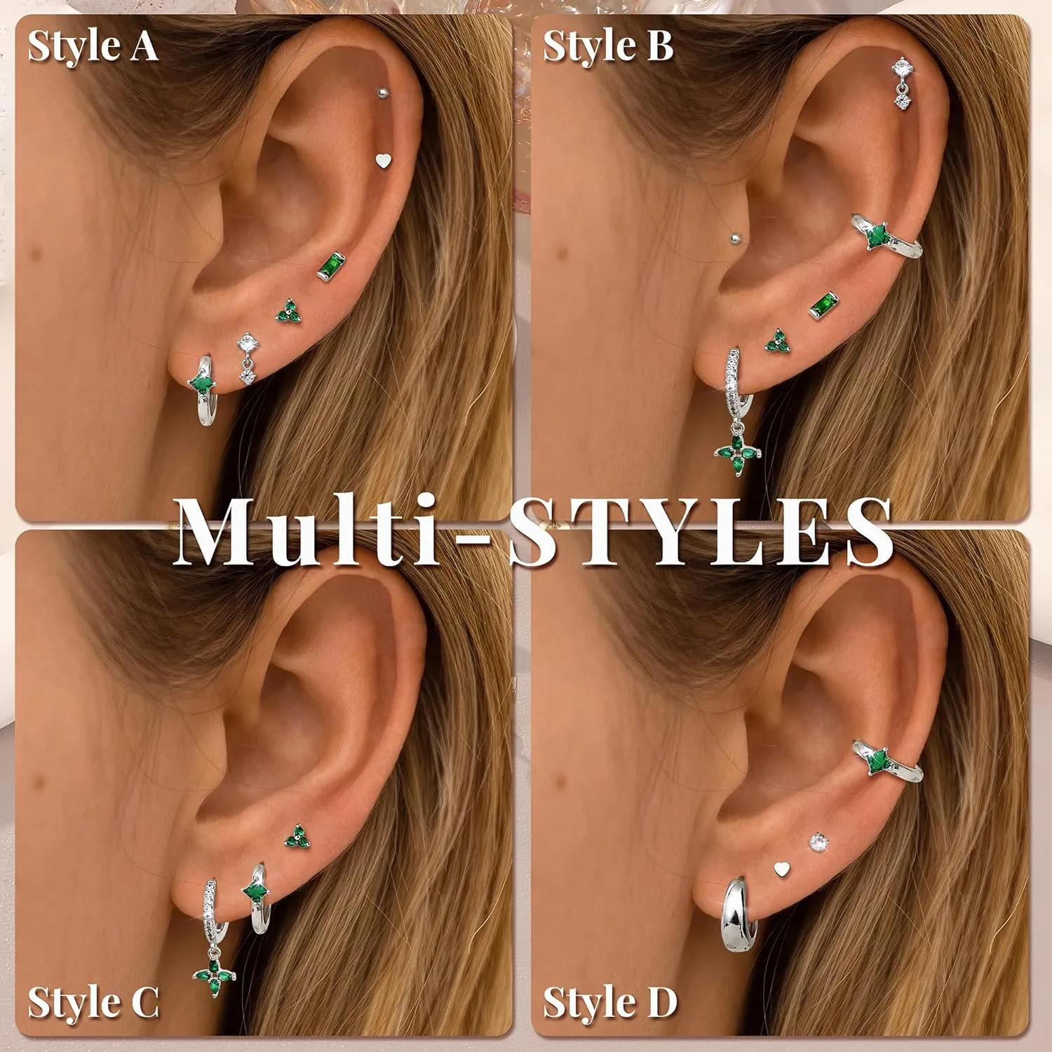 Fansilver Hypoallergenic Flat Back Earrings for Women 20G Surgical Stainless Steel Cartilage Earring Sets for Multiple Piercing Dainty Small Hoop Flatback Stud Earrings Stacks