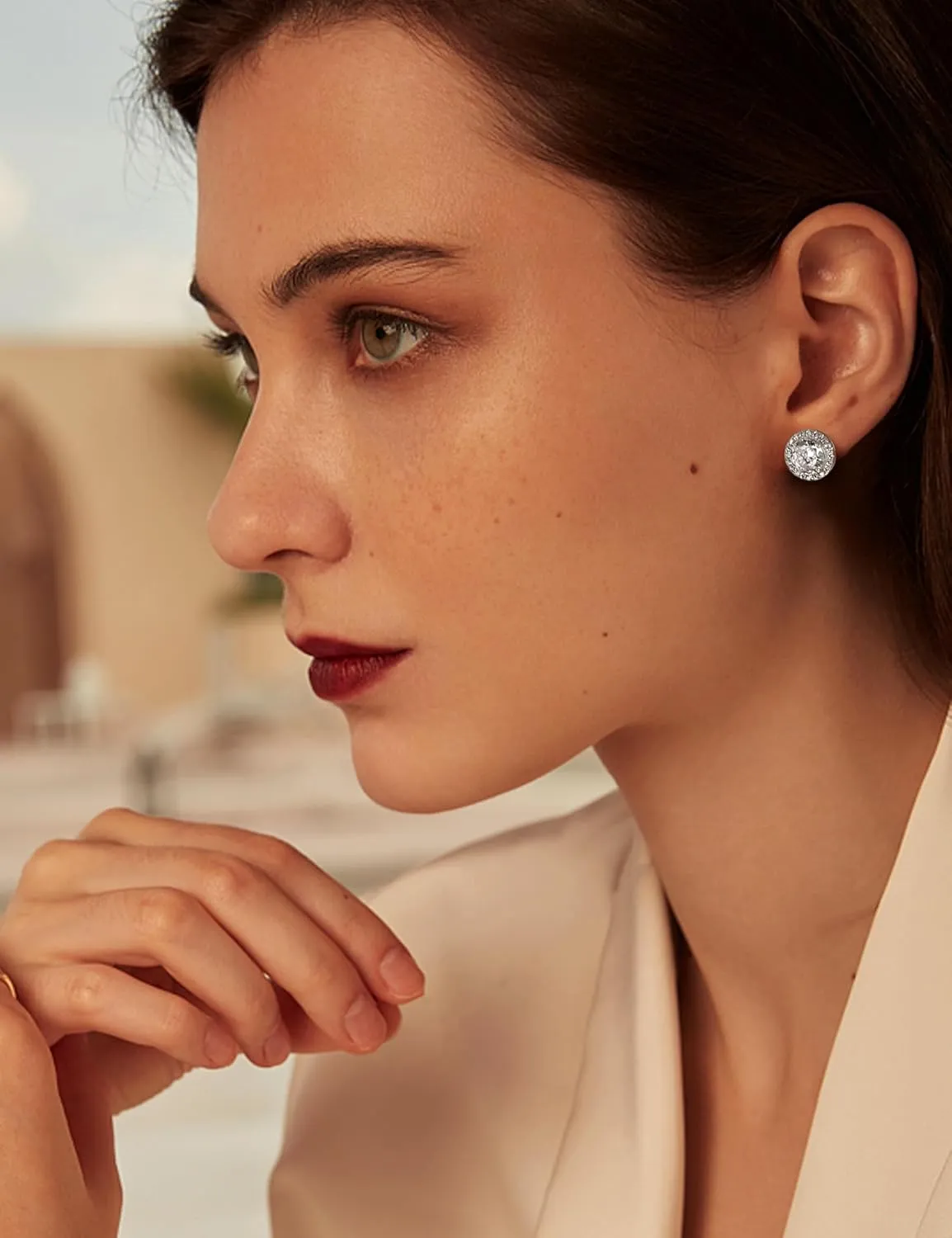 FASACCO 925 Sterling Silver Stud Earrings Large CZ Stud Earrings Fake Diamond Stud Earrings Silver Studs Set Cubic Zirconia Stud Earrings