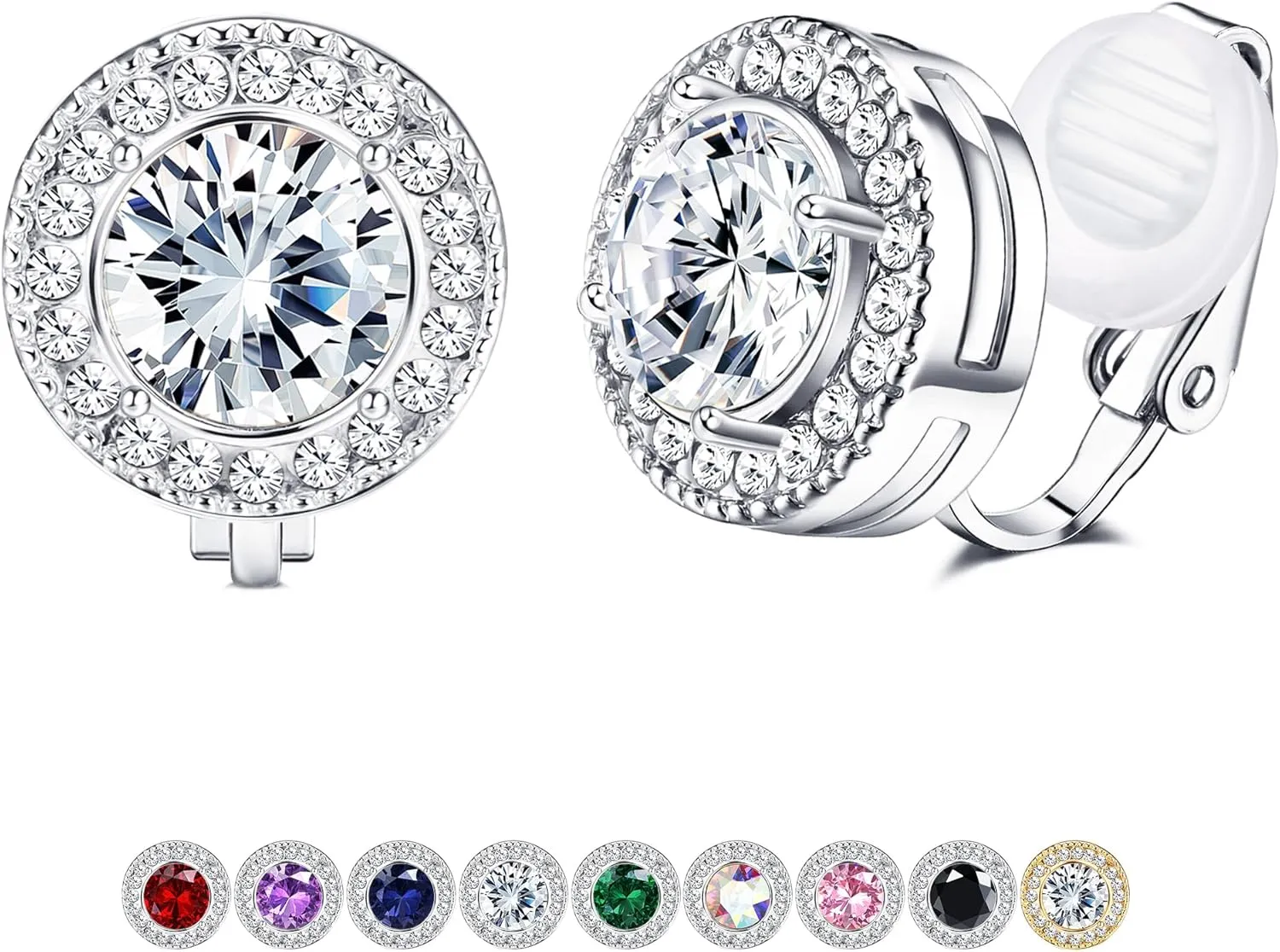 FASACCO Clip On Earrings for Women Lightweight Clip on Rhinestone Non Pierced Clip Earrings Crystal Wedding Formal Earrings Birthstone Earrings (With Box)