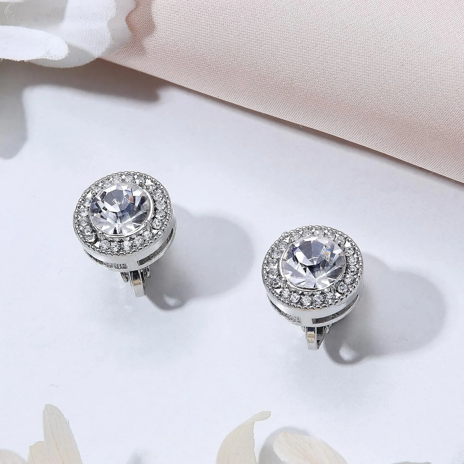 FASACCO Clip On Earrings for Women Lightweight Clip on Rhinestone Non Pierced Clip Earrings Crystal Wedding Formal Earrings Birthstone Earrings (With Box)