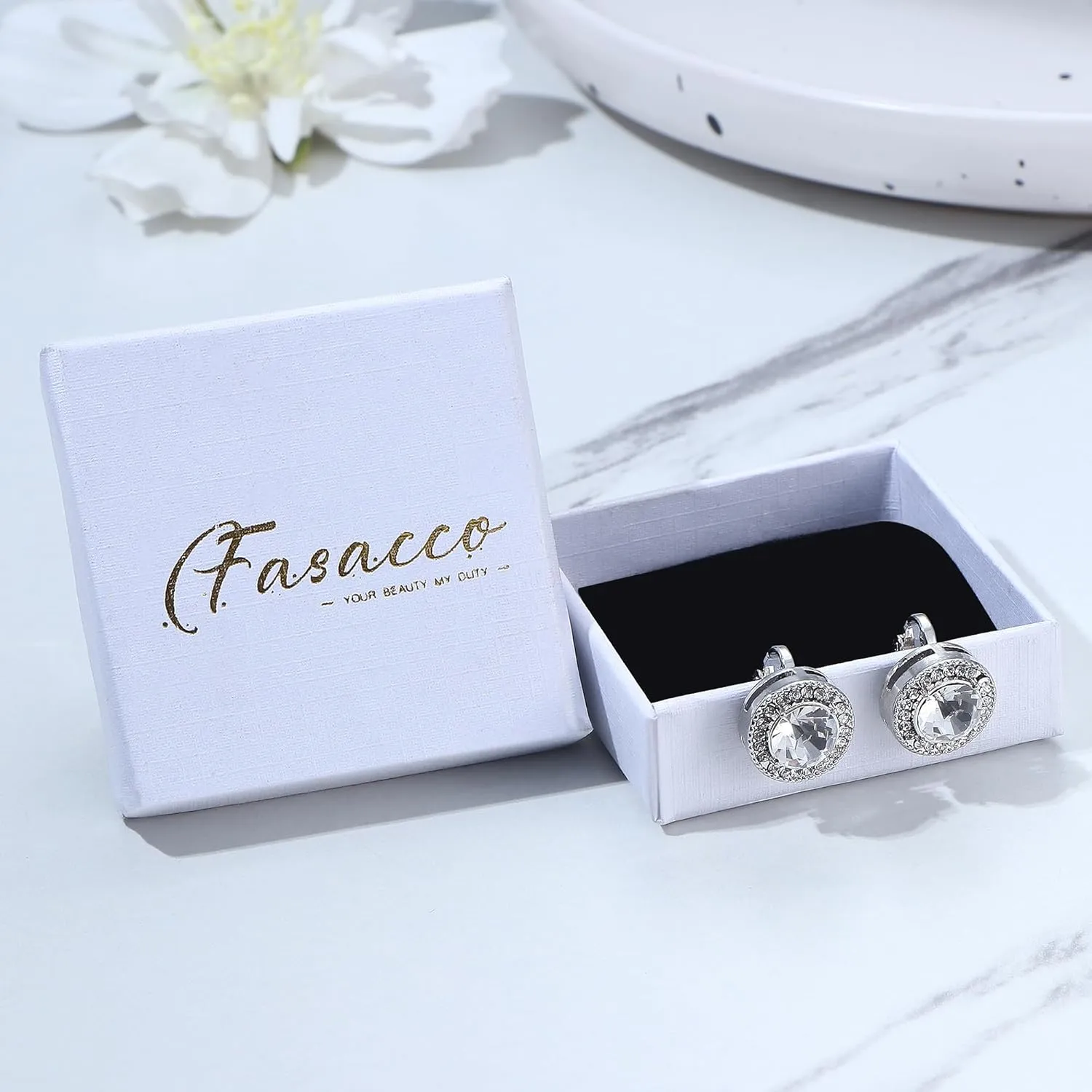 FASACCO Clip On Earrings for Women Lightweight Clip on Rhinestone Non Pierced Clip Earrings Crystal Wedding Formal Earrings Birthstone Earrings (With Box)