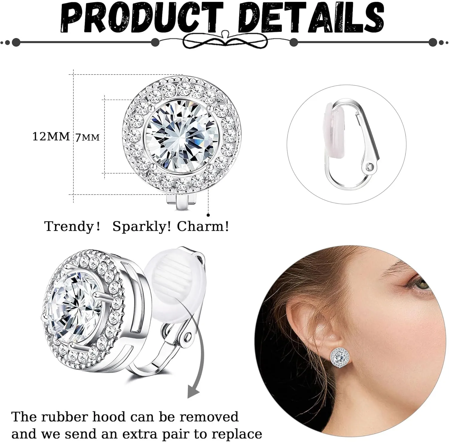 FASACCO Clip On Earrings for Women Lightweight Clip on Rhinestone Non Pierced Clip Earrings Crystal Wedding Formal Earrings Birthstone Earrings (With Box)
