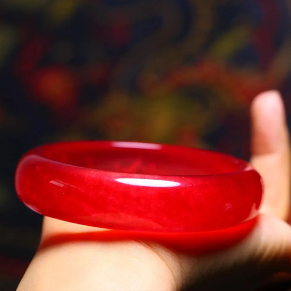 Fashion Round Jade Bangle Bracelet for Women Healing Good Luck Wealth Chinese Feng Shui Bangles with Box Natural Ice Jade Stone Bracelets for Woman Wedding Birthday Gift