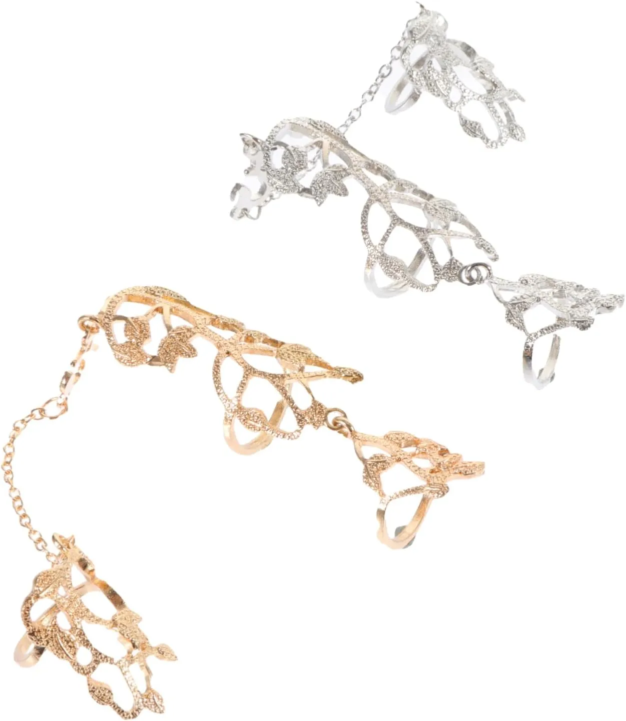 Fashionable Party Finger Chain Rings Set of Adjustable Punk Rings Flower Motif for Women