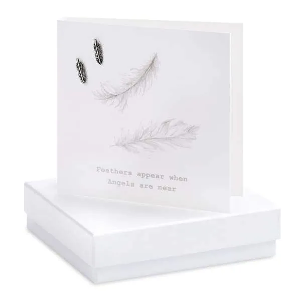 Feather Silver Earrings On Designer Card by Crumble and Core