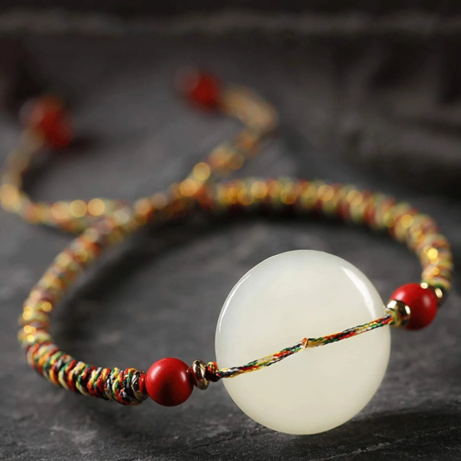 Feng Shui Wealth Jade Bracelet for Women Hetian Jade Harmony Buckle Red Agate Beads Hand-Woven Bracelet Adjustable Amulet Attracts Wealth Ward Off Evil Spirits,Black