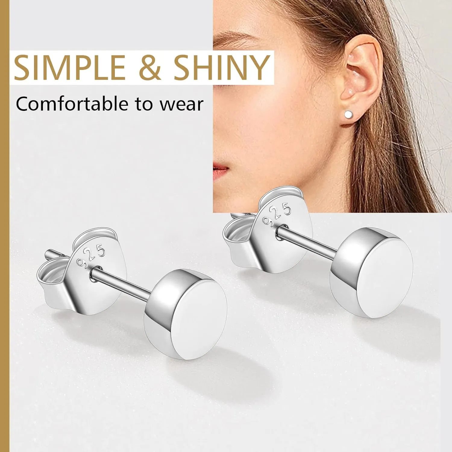 FindChic Hypoallergenic Sterling Silver Small Bar/Dot/Triangle/Butterfly/Lightning Studs Earrings Minimalist Geometric Jewelry Valentine Gifts for Women Men Girls, with Gift Box
