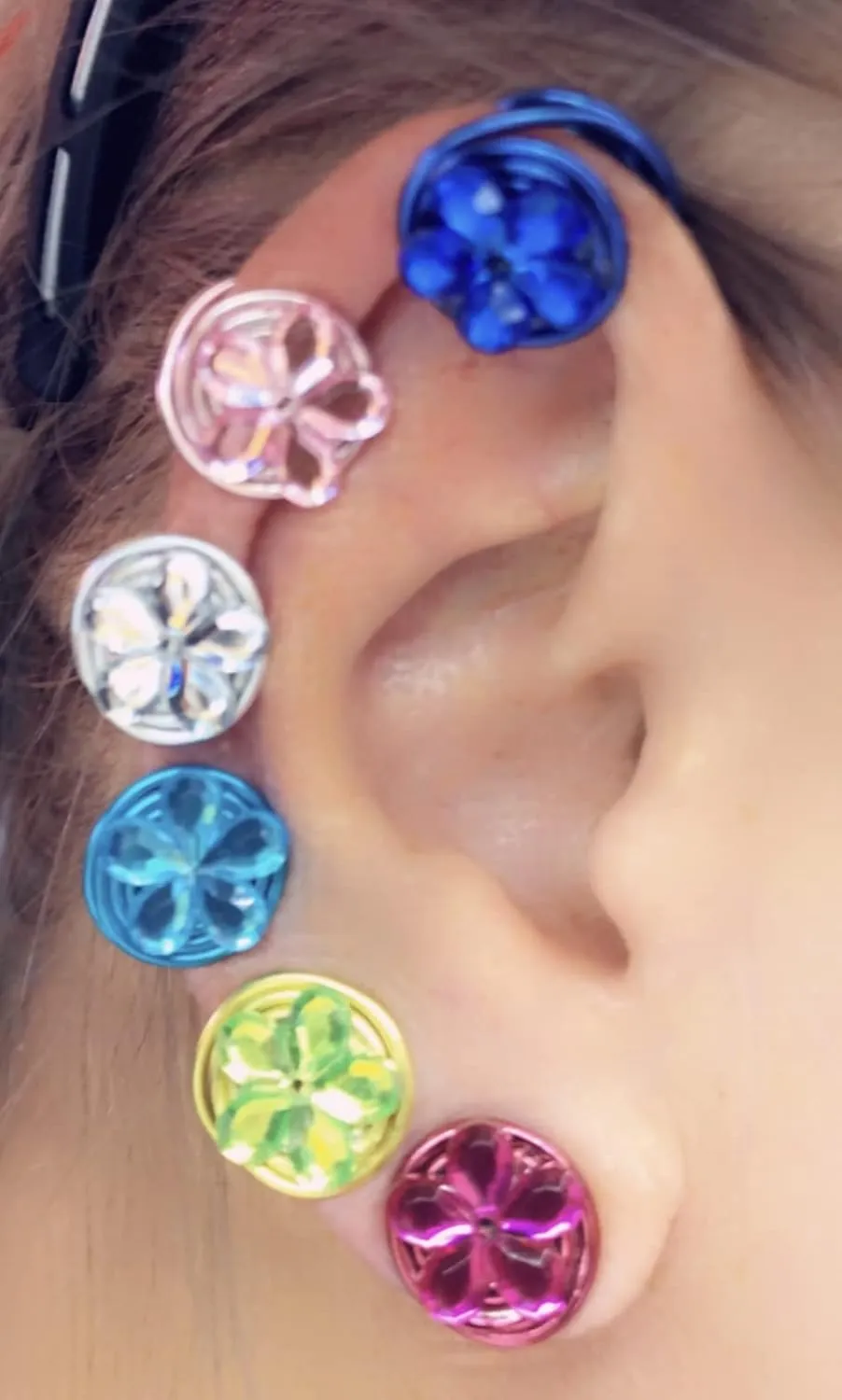 Flower Clip-on Ear Cuff Earring Pair Compression Pressure Keloid Clip-on (Purple)