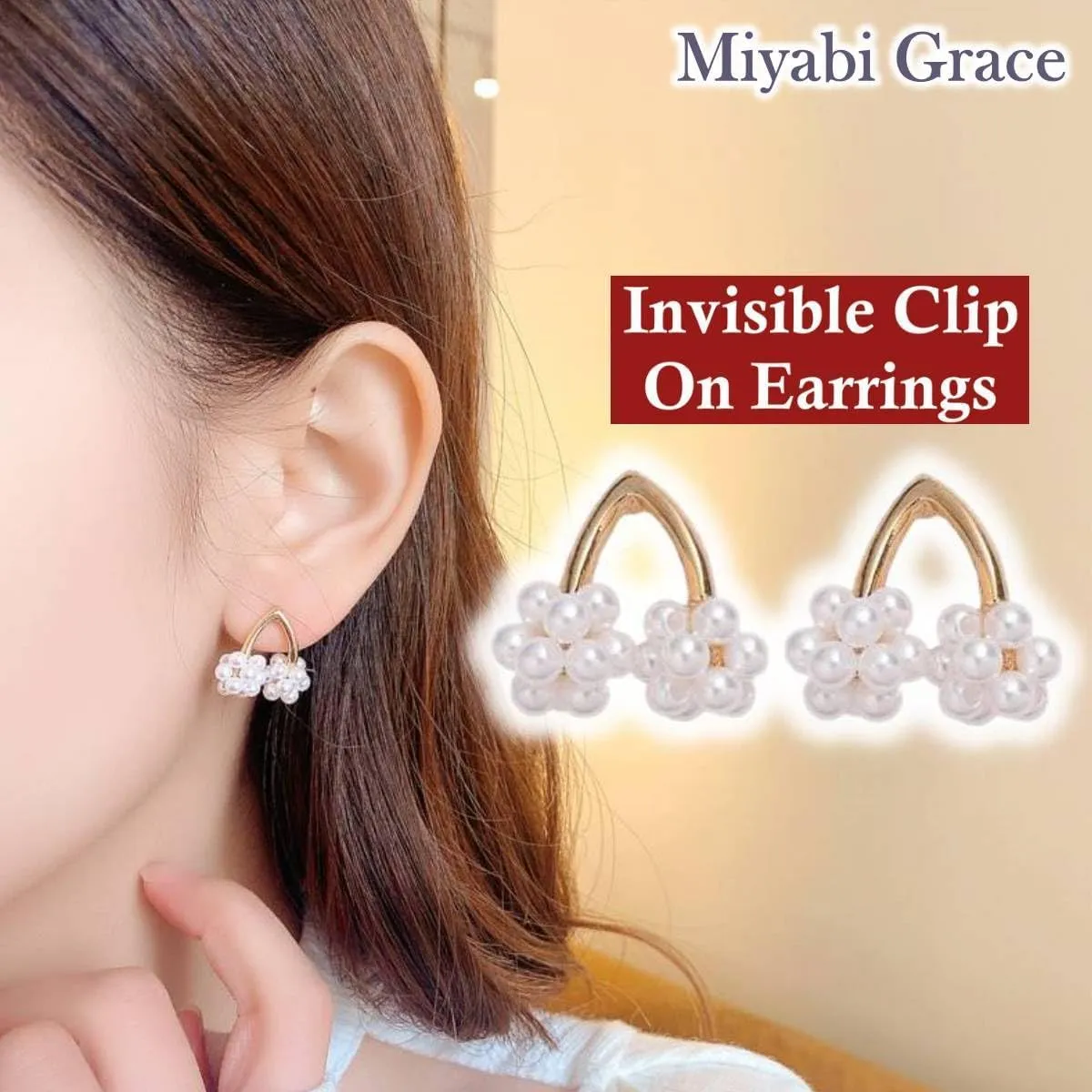 Flower Invisible Clip On Earrings For Women Dangle White Rose Blue Light Purple Beige Floral Pearl Comfortable Non Pierced Clip-on Earrings